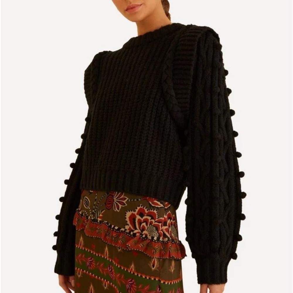 FARM RIO Black Braided Sweater